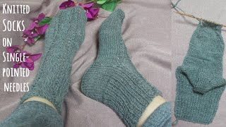 How to knit socks on Singlepointed needles easy [upl. by Nairolf]