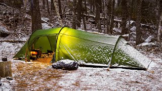 Hot Tent Camping In Snow [upl. by Ahsieuqal]