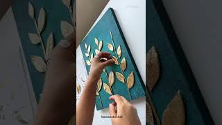 Papier Mache Leaves Painting  Gold Leaf Art texturedpainting papiermache diy [upl. by Lauryn]