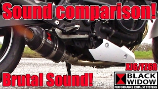 Yamaha XJ6  FZ6R Exhaust Sound Comparison Black Widow Exhausts [upl. by Hsotnas467]