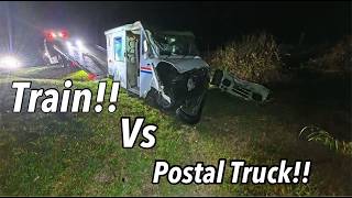 Postal Truck Rolls Over After Getting Hit by Train [upl. by Iaht876]