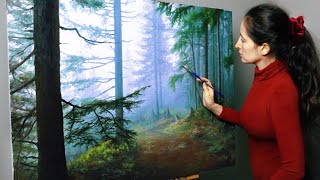 I painted a forest landscape  Oil Painting Time Lapse [upl. by Nelyag]