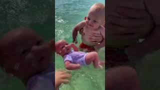 Cute Babies Naomi and David are swimming in the sea Cute Baby Video [upl. by Nicholl]