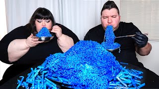 EXTREME BLUE TAKIS FIRE NOODLES WITH HUNGRY FAT CHICK • Mukbang amp Recipe [upl. by Clint]