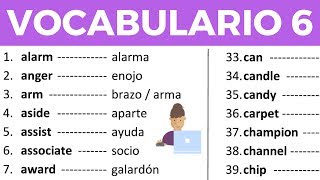 Vocabulario en inglés con pronunciación lección 6 de 8 200 palabras en inglés y español [upl. by Migeon]