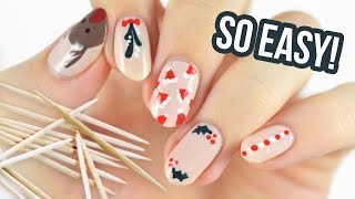 Christmas Nail Art For Beginners Using A TOOTHPICK [upl. by Carlota]