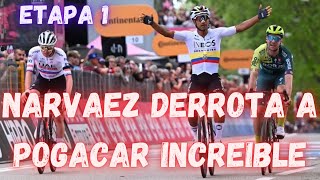 RESUMEN ETAPA 1 GIRO DE ITALIA 2024NARVAEZ DERROTA APOGACAR [upl. by Honig]