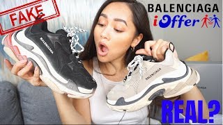 BALENCIAGA TRIPLE S  FAKE VS REAL  IOFFER HAUL  REVIEW [upl. by Leeanne644]