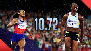 How Julien Alfred beat ShaCarri Richardson  Paris 2024 Olympic Final  Womens 100m [upl. by Rudman]