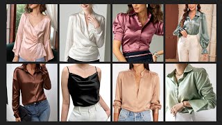 latest ideas top and blouse sleeves design  ladies silk blouses ideas [upl. by Ynnod]