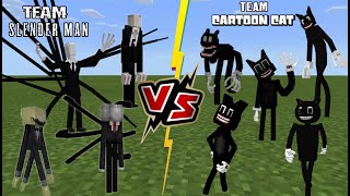 Team Cartoon Cat VS Team Slenderman Best Trevor Henderson BATTLE Best Creepypasta Minecraft PE [upl. by Ecirehs]