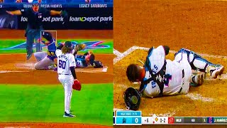 Christian Yelich Steals Home Plate and Crashes Into Nick Fortes Injury  Brewers vs Marlins  MLB [upl. by Mettah]