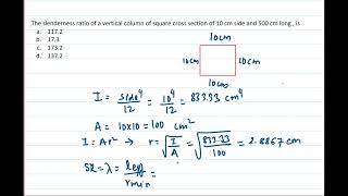 The slenderness ratio of a vertical column of square cross section of 10 cm side and 500 cm long is [upl. by Eisnil]