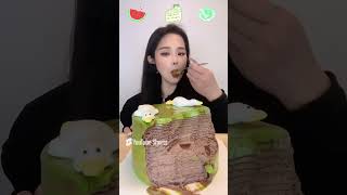 ASMR🍰Eating Green Chocolate Layer Cake🍰 Soft And Waxy Sound 크림丨먹방丨Mukbang丨Satisfying丨Eatingsho [upl. by Ayiram]