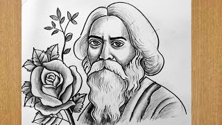 how to draw rabindranath tagore with pencil shadind step by step for 25 e boi shakh [upl. by Ahsem]