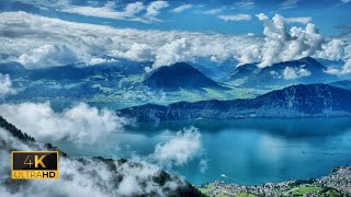 4K Helicopter Flight in Switzerland  Swiss Alps and Luzern Lake Sky View [upl. by Refinnej]