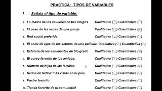 CLASIFICAR LAS SIGUIENTES VARIABLES ESTADÍSTICAS estadistica variables [upl. by Androw]