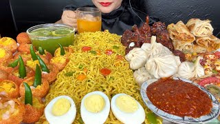 SPICY PANIPURIMAGGI NOODLESMOMOEGG ROLLSCHICKEN LOLLIPOPVEG PIZZAEGGS ASMR EATING [upl. by Ostraw642]