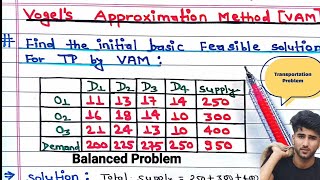 Vogels Approximation Method  Balanced Problem  VAM method in hindi [upl. by Amarette]