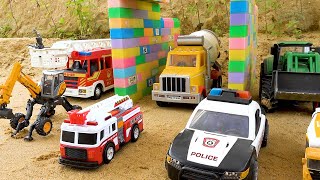 Construction vehicles pass through the magic gate  Excavator dump truck funny stories  BIBO TOYS [upl. by Uhsoj]