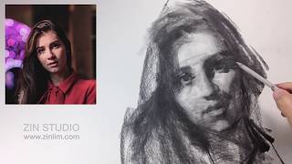 Drawing portrait in charcoal [upl. by Eirelam]