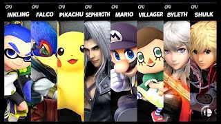 Inkling VS Falco VS Pikachu VS Sephiroth VS Mario VS Villager VS Byleth VS Shulk LV 9 Smash Ultimate [upl. by Aneetsirhc602]