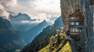 Aescher Cliff Restaurant  Ebenalp Appenzell SWITZERLAND🇨🇭the most beautiful place in the world ⭐️ [upl. by Zurciram]