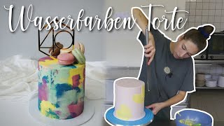 💙Torte mit bunter Buttercreme einstreichen  wasserfarben Optik [upl. by Acilejna]