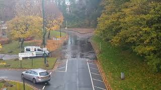 Vehicles navigating severe flooding at The Concourse Shopping Centre Skelmersdale [upl. by Doerrer741]