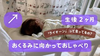 【生後２ヶ月】お気に入りにおくるみに向かってたくさんおしゃべり おててとあんよもパタパタと元気に動かす様子 [upl. by Cordeelia361]