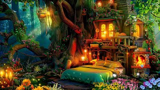 Cozy Fairy Bedroom Ambience  Enchanted Forest  Crackling Fireplace Frogs Crickets Ambience [upl. by Aracat]