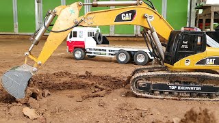 RC Fuso tow truck Excavator CAT 336D working new project raise a dam Part 1 [upl. by Kirstyn136]