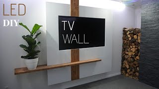 LED TV Wand TV Wall DIY TV Wand selber bauenWood Wall and Floating shelves DIYTV panelWood work [upl. by Fisher]