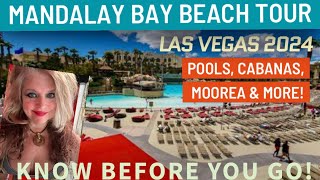 POOLS Mandalay Bay Las Vegas Beach cabana lazy River tours 2024 [upl. by Arul317]