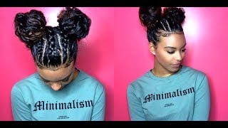 ChellisCurls  Space Buns with Braids [upl. by Breana]