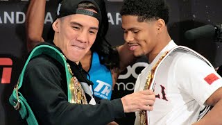 OSCAR VALDEZ GRABS SHAKUR STEVENSONS BELT DURING FACE OFF BOTH TRADE WORDS AT FINAL PRESSER [upl. by Royce]