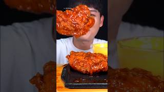 EATING SPICY KOREAN FRIED CHICKEN WITH CHEESE SAUCE shorts mukbang friedchicken cheesesauce [upl. by Hnirt945]