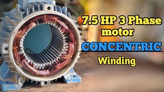 75 HP 3 Phase motor concentric winding and connection with all diagrams 3 Phase motor winding [upl. by Latsyrc109]