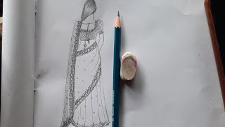 how to draw a woman in a saree how to draw a saree designhow to draw girl with saree [upl. by Ellett]