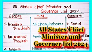 All State Chief Minister and Governor List 2024 l All states chief minister name 2024 l cm list 2024 [upl. by Terrie70]