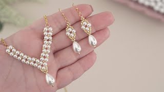 Easy DIY Pearl Necklace How to Make Beaded Necklace amp Earrings  Handmade Aesthetic Jewelry Making [upl. by Yekram]