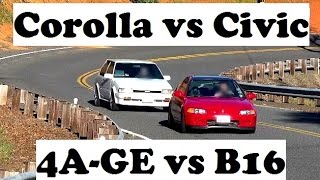 4AGE vs B16 Battle Touge and acceleration tests [upl. by Niwrek]