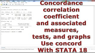 Concordance correlation coefficient and associated measures tests amp graphs Use concord In STATA 18 [upl. by Strander]