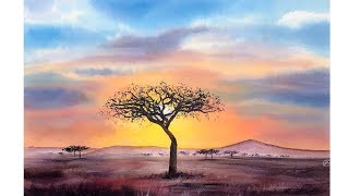 How to Paint Serengeti Landscape in Watercolors [upl. by Hurd]