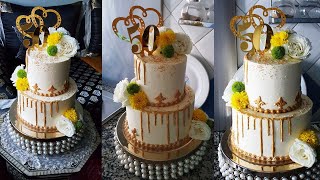 drip cakeبدون عجينة سكر طورطة من طبقتين للمناسبات بحشوات مختلفة و عدة تقنيات في التزيين [upl. by Rayna328]