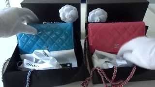 SOLDChanel Wallet on Chain WOC leather Quilted Pink Chanel SS13  Blue Chanel SS13 [upl. by Adroj274]