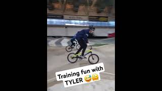 Indoor BMX fun with coach Tyler 😂🤪 bmx bike biking funny bmxkids bmxlifestyle bmxday [upl. by Blynn]