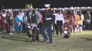 US Marine War Dancing at Iowa Tribe of Oklahoma Powwow 2014 [upl. by Ydnerb224]