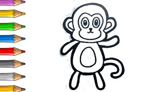 Monkey 🐒🐵drawing coloring painting for kids amp toddlers ll How to draw monkey ll Monkey drawing [upl. by Nomis]