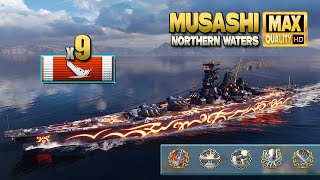 Battleship Musashi Exciting 9 ships destroyed  World of Warships [upl. by Ennaeiluj]